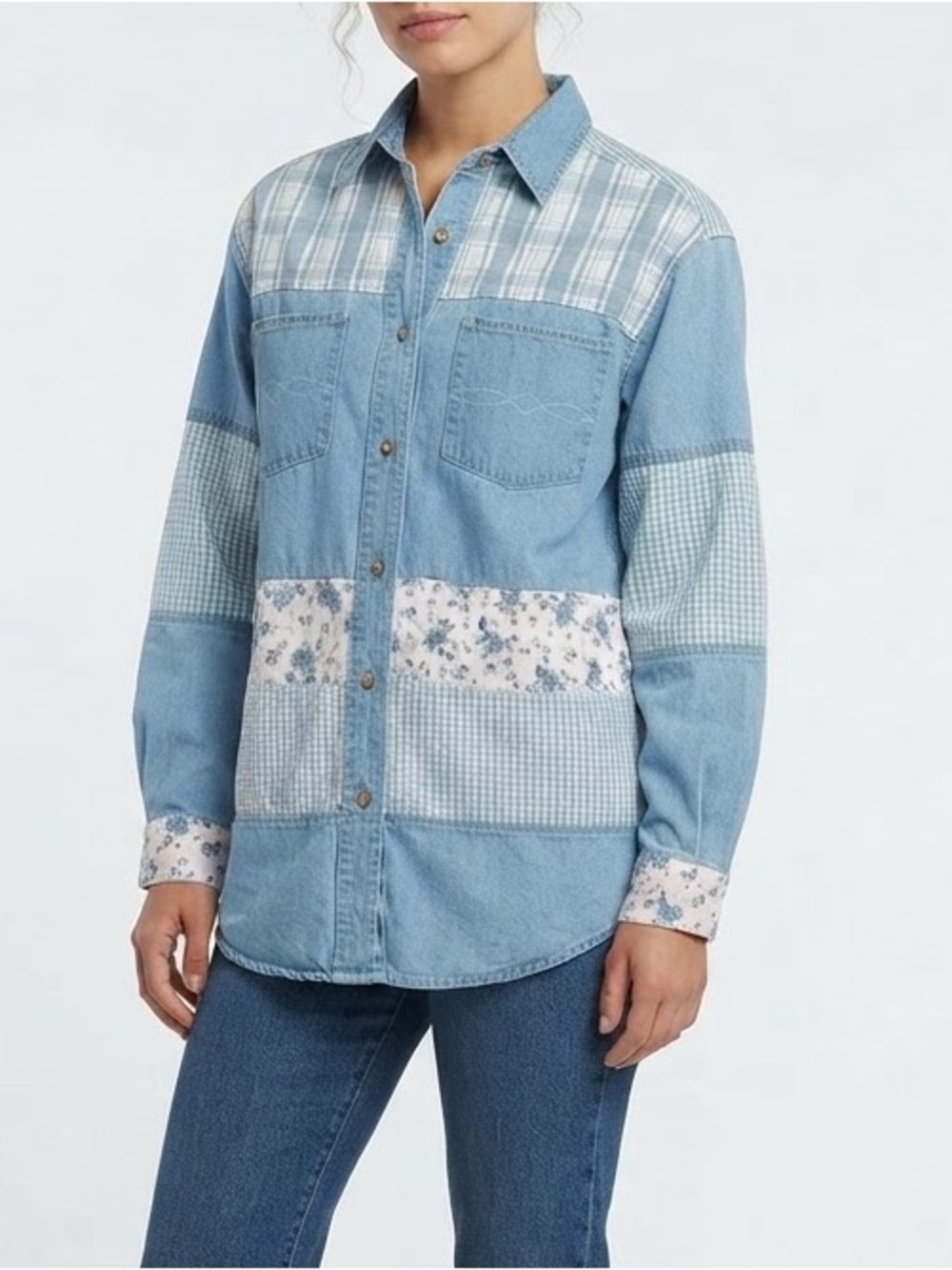 Vintage 90's Bonjour Patchwork 100% Cotton Button Down Oxford - Small